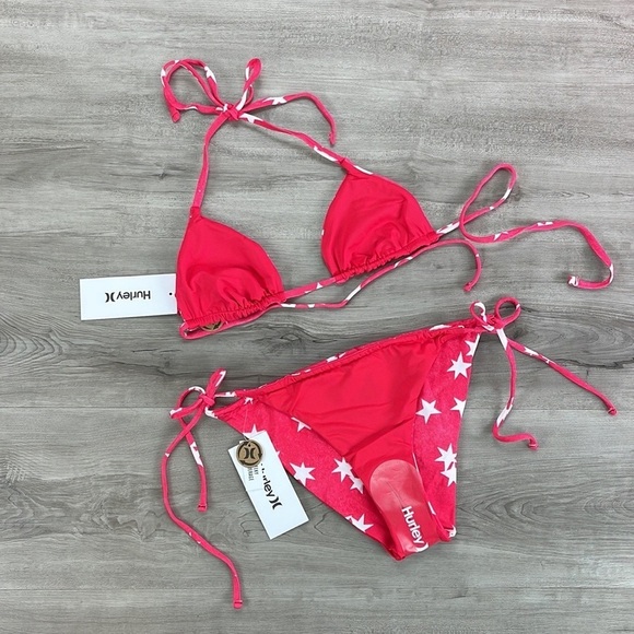 ☀️HURLEY☀️ RVSB ITSY BITSY BIKINI TOP RVSB TIE SIDE CHEEKY BOTTOM BIKINI - Picture 13 of 15